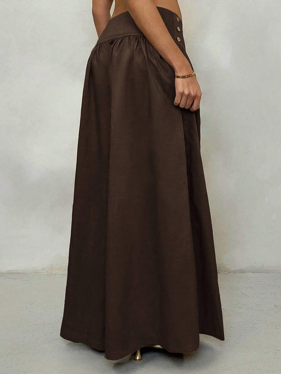 Glamine Vintage Low-Waist Wide Leg Pants, Draped Casual Women's Trousers Brown Pants Brown Wide Leg Pants Wide Pants Skirt Pants