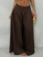 Glamine Vintage Low-Waist Wide Leg Pants, Draped Casual Women's Trousers Brown Pants Brown Wide Leg Pants Wide Pants Skirt Pants