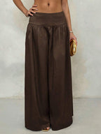 Glamine Vintage Low-Waist Wide Leg Pants, Draped Casual Women's Trousers Brown Pants Brown Wide Leg Pants Wide Pants Skirt Pants
