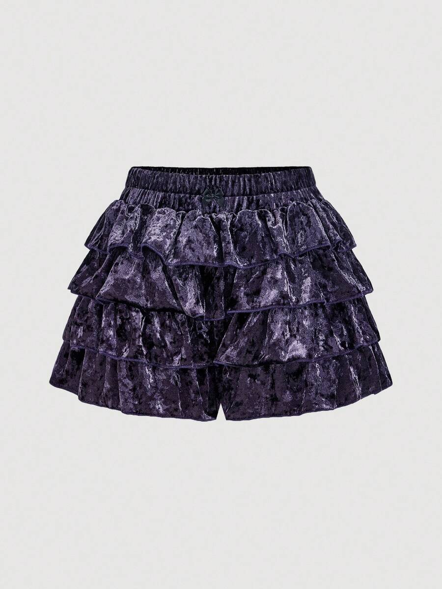 SHEIN MOD Casual Low-Waist Plaid Bodycon Ruffled Women's Ultra-Short Shorts Back To School Clothes Women Blue And White Boxer Shorts Simple Daily