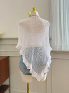 Comfortcana Plus Size Women Casual Ruffled Hem Semi-Sheer Crochet Poncho Sweater, Suitable For Summer Outings And Dates