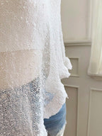 Comfortcana Plus Size Women Casual Ruffled Hem Semi-Sheer Crochet Poncho Sweater, Suitable For Summer Outings And Dates