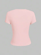 XLLAIS 2025 Model Black Short Sleeve Crew Neck Solid Color Basic Fitted Casual T-Shirt For Women, Summer