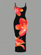 Slaydiva Casual Floral Print Camisole Bodycon Long Dress For Women, Summer Yellow Floral Bodycon Dress Yellow Summer Dress Bodycon Dress Women Yellow Dress Floral Print Bodycon Dress Suitable For Going Out Chic Dress