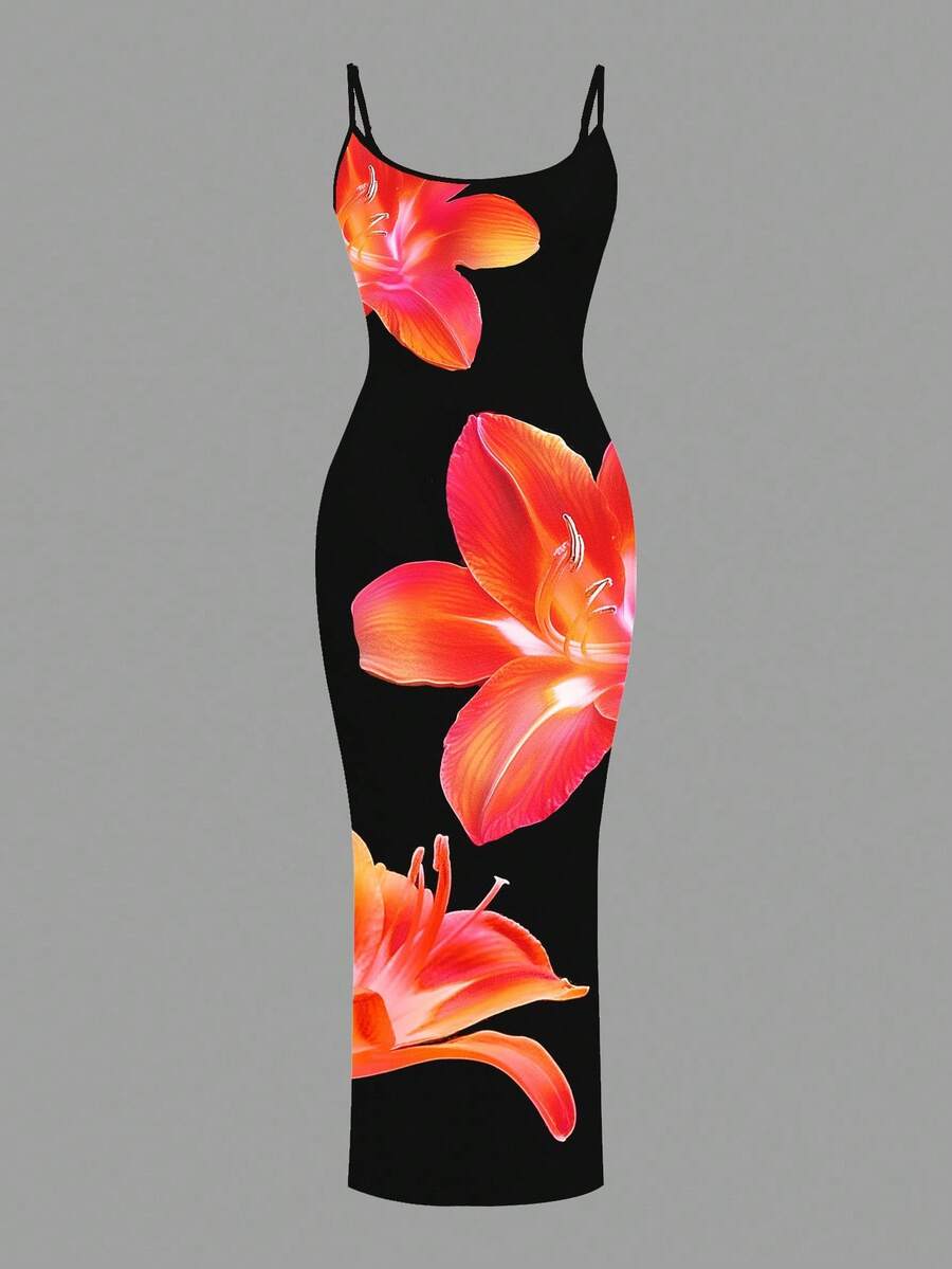 Slaydiva Casual Floral Print Camisole Bodycon Long Dress For Women, Summer Yellow Floral Bodycon Dress Yellow Summer Dress Bodycon Dress Women Yellow Dress Floral Print Bodycon Dress Suitable For Going Out Chic Dress