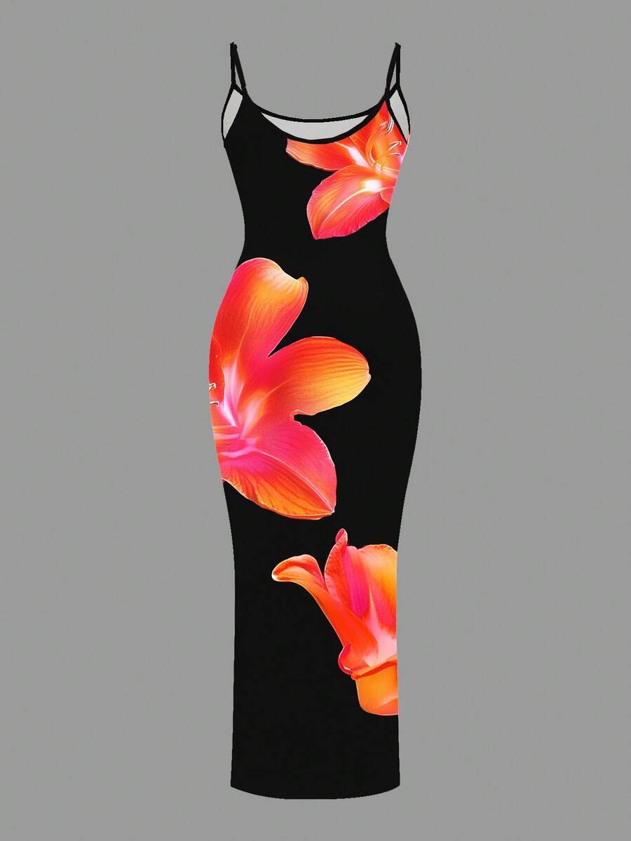 Slaydiva Casual Floral Print Camisole Bodycon Long Dress For Women, Summer Yellow Floral Bodycon Dress Yellow Summer Dress Bodycon Dress Women Yellow Dress Floral Print Bodycon Dress Suitable For Going Out Chic Dress