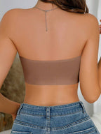 [Sexy Backless Camisole Bra] Sexy Backless Camisole Bra For Women - Front Opening, Pleated Design, Wireless With Removable Pads, Nylon/Spandex Blend, Multicolor, Medium Support, Perfect For Adult Lingerie & Intimate Apparel, Nonsymmetric Fit