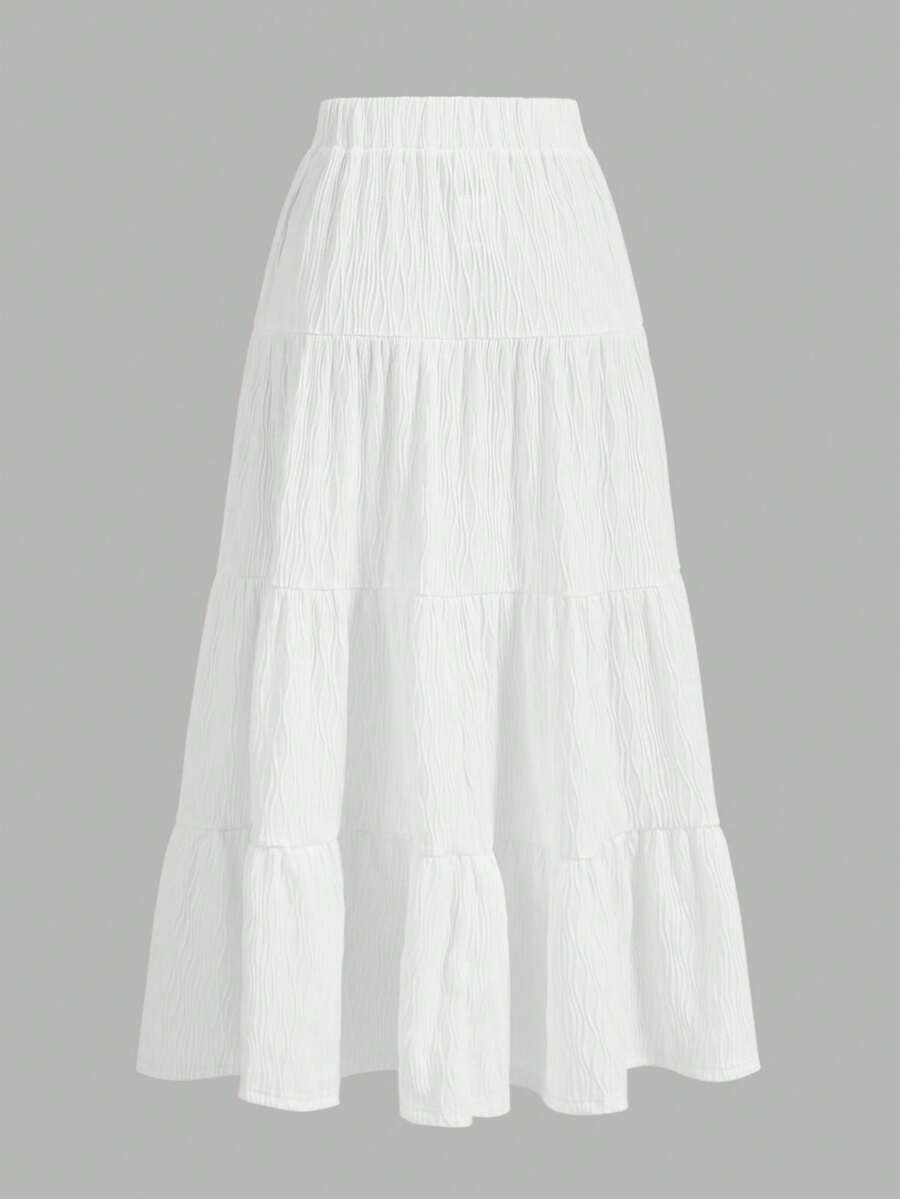MainGRL Women Solid Color High Waist Tie Ruffled Hem Maxi Skirt