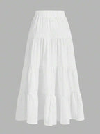 MainGRL Women Solid Color High Waist Tie Ruffled Hem Maxi Skirt