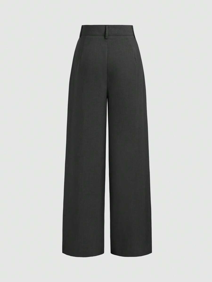 Vela Rue Minimalist Design Jumpsuit Pants, Hook & Zipper Closure, Thin Solid Green Straight Leg Trousers, Flattering Wide Leg, Fashionable All Season