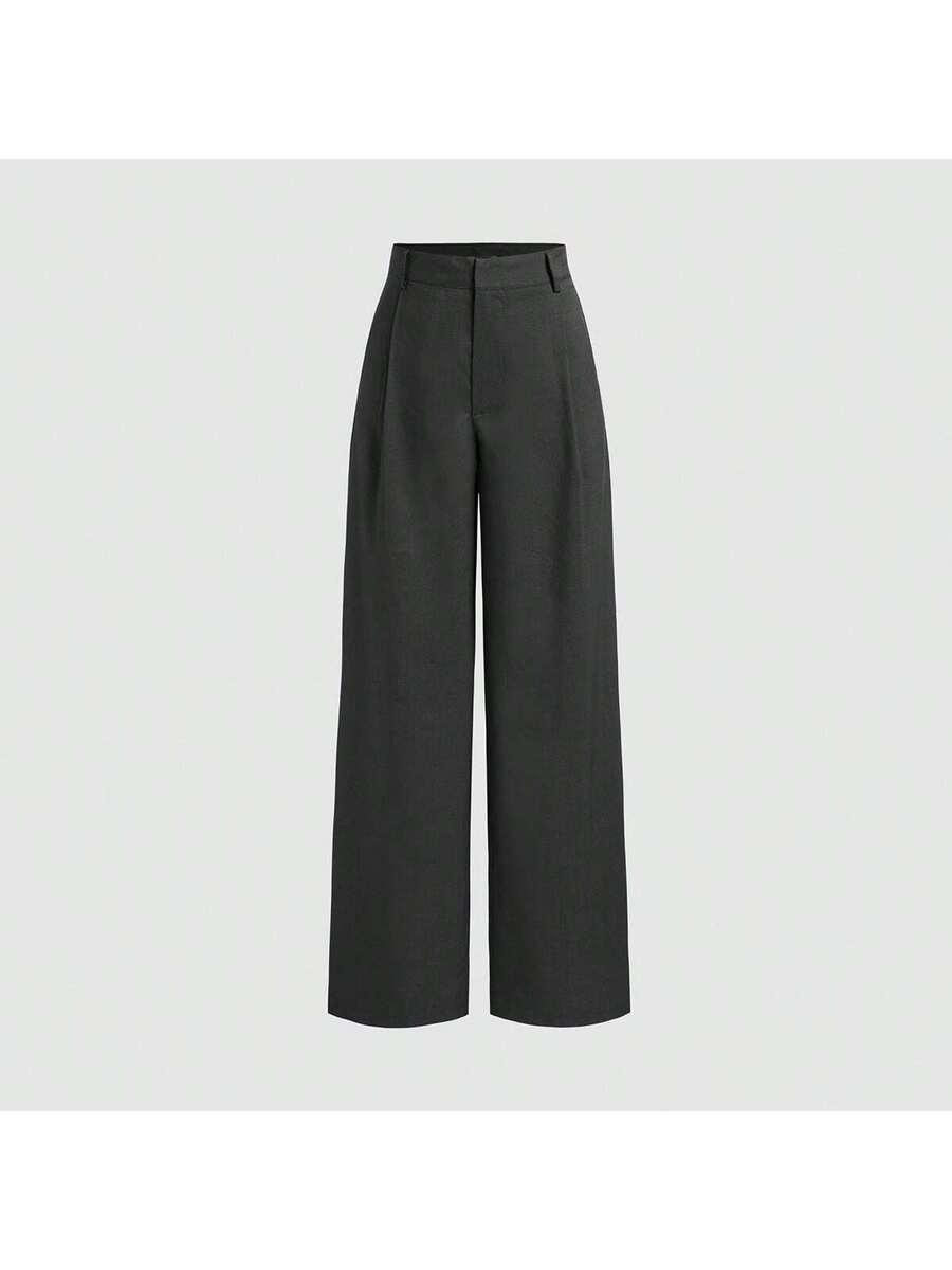 Vela Rue Minimalist Design Jumpsuit Pants, Hook & Zipper Closure, Thin Solid Green Straight Leg Trousers, Flattering Wide Leg, Fashionable All Season