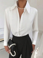 Classic Women's Black Button Detail Long Sleeve Regular Collar Shirt