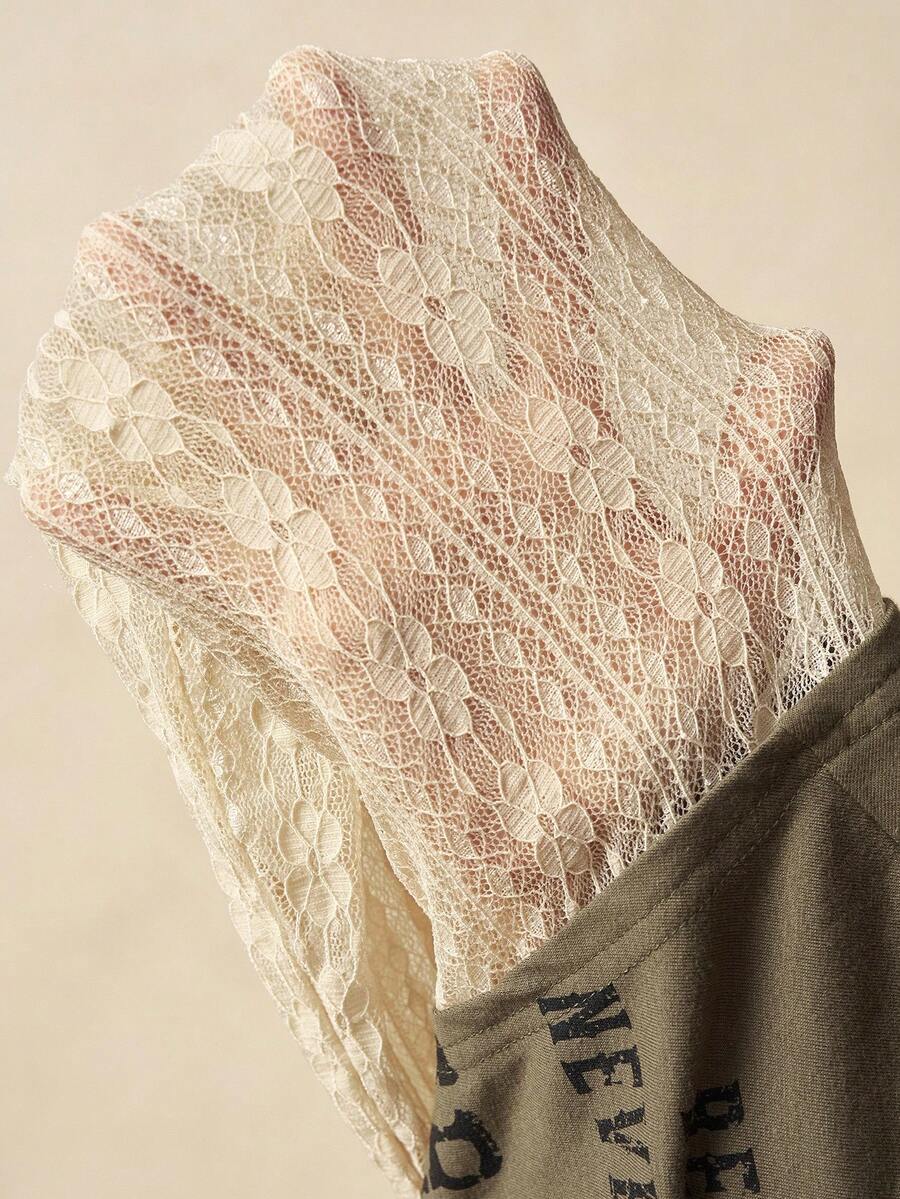 Bohemela Boho Contrast Lace Knit Casual Blouse For Women, Suitable For Autumn, Valentine's Day, New Year, Music Festival