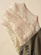 Bohemela Boho Contrast Lace Knit Casual Blouse For Women, Suitable For Autumn, Valentine's Day, New Year, Music Festival