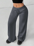 SHEIN PETITE Comfortable And Casual Plain Knitted Low-Rise Wide-Leg Women's Sweatpants Baggy