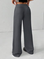 SHEIN PETITE Comfortable And Casual Plain Knitted Low-Rise Wide-Leg Women's Sweatpants Baggy