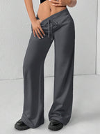 SHEIN PETITE Comfortable And Casual Plain Knitted Low-Rise Wide-Leg Women's Sweatpants Baggy