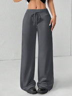 SHEIN PETITE Comfortable And Casual Plain Knitted Low-Rise Wide-Leg Women's Sweatpants Baggy