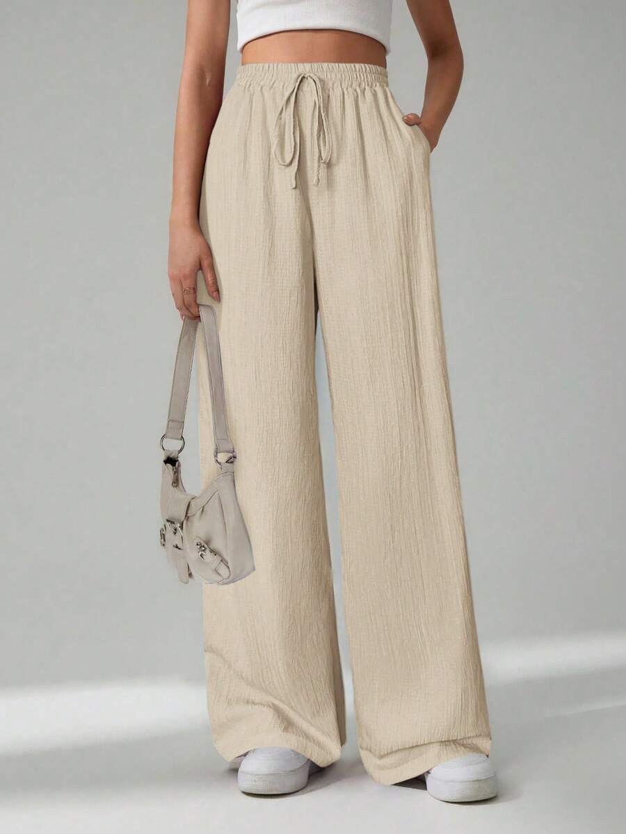 SHEIN Tall Women's Solid Color Belted Wide Leg Loose Casual Pants,Cargo Pants