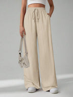 SHEIN Tall Women's Solid Color Belted Wide Leg Loose Casual Pants,Cargo Pants
