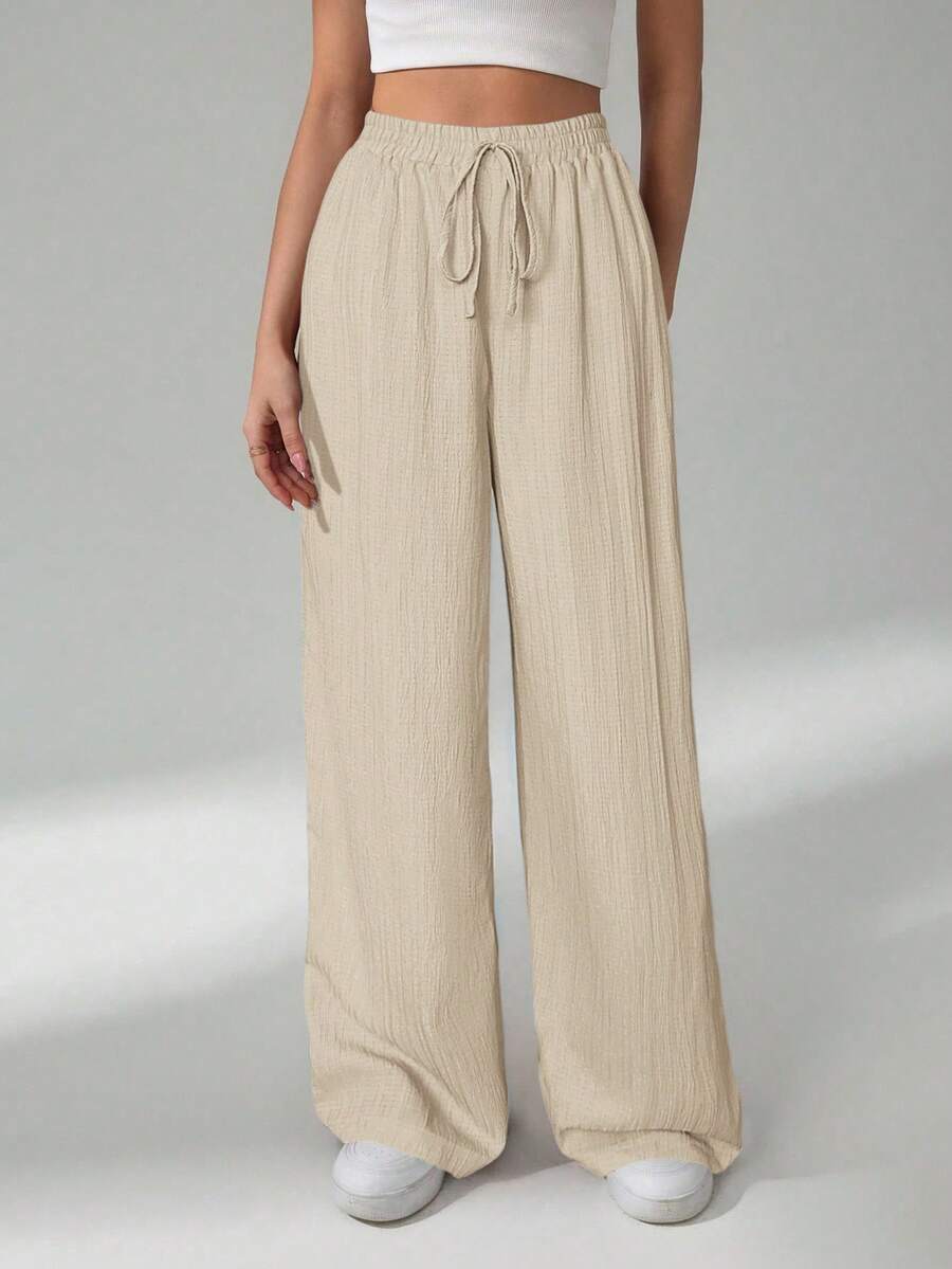 SHEIN Tall Women's Solid Color Belted Wide Leg Loose Casual Pants,Cargo Pants