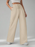 SHEIN Tall Women's Solid Color Belted Wide Leg Loose Casual Pants,Cargo Pants