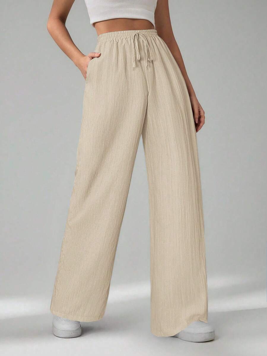SHEIN Tall Women's Solid Color Belted Wide Leg Loose Casual Pants,Cargo Pants