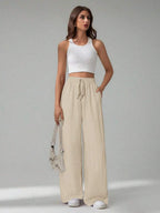 SHEIN Tall Women's Solid Color Belted Wide Leg Loose Casual Pants,Cargo Pants