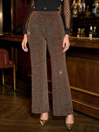 SHEIN Clasi Summer Elegant Women's Plaid Printed Elastic Knitted Pants, Suitable For Various Occasions, Suitable For Summer Vacation, Elegant Travel, And Daily Commuting Business Casual Woman