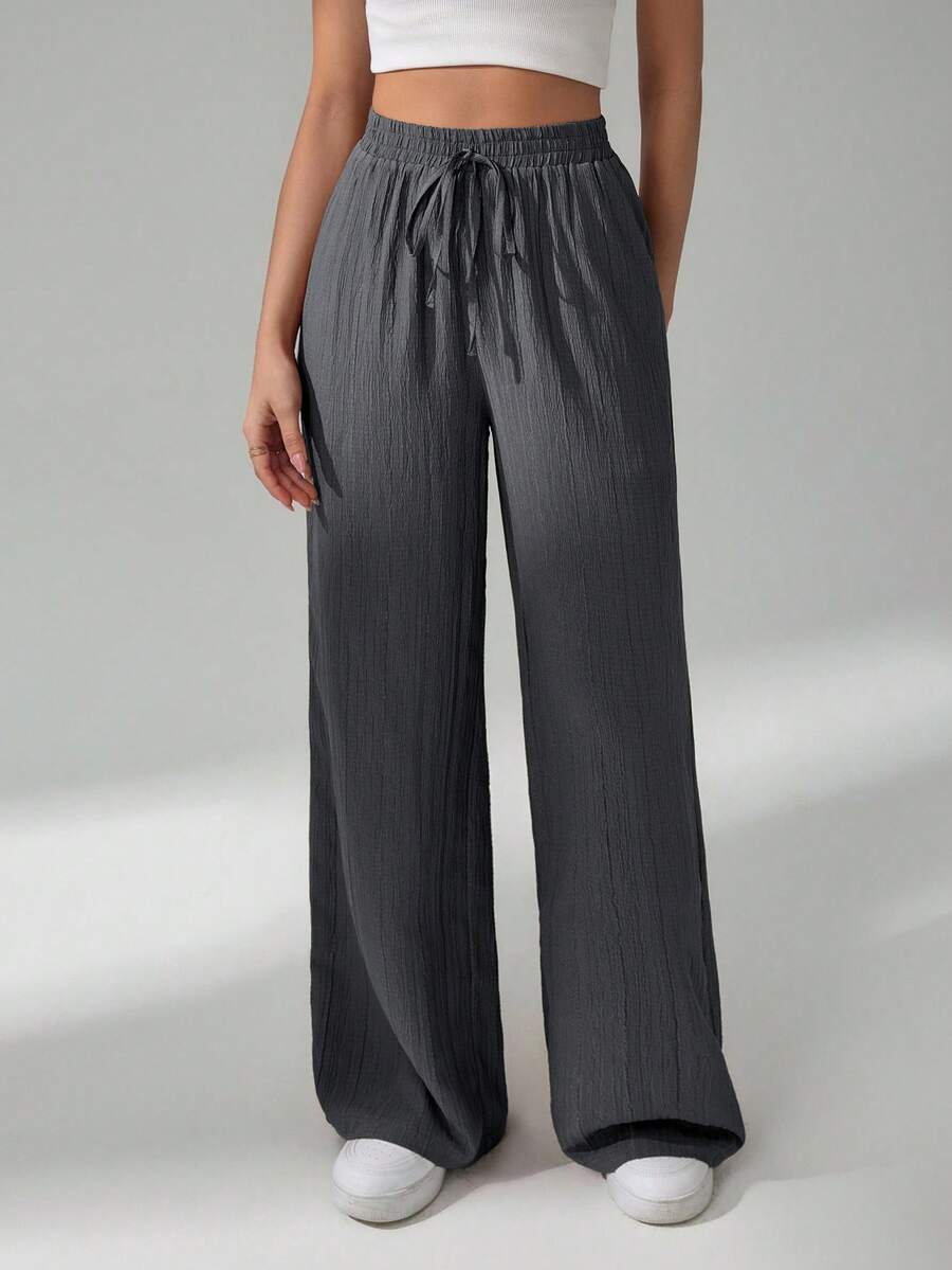 SHEIN Tall Women's Solid Color Belted Wide Leg Loose Casual Pants,Cargo Pants