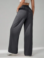 SHEIN Tall Women's Solid Color Belted Wide Leg Loose Casual Pants,Cargo Pants