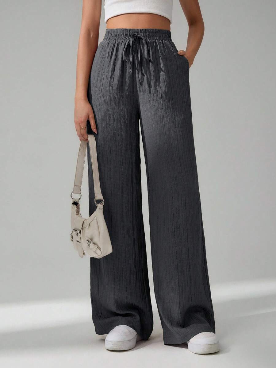 SHEIN Tall Women's Solid Color Belted Wide Leg Loose Casual Pants,Cargo Pants