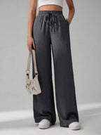 SHEIN Tall Women's Solid Color Belted Wide Leg Loose Casual Pants,Cargo Pants