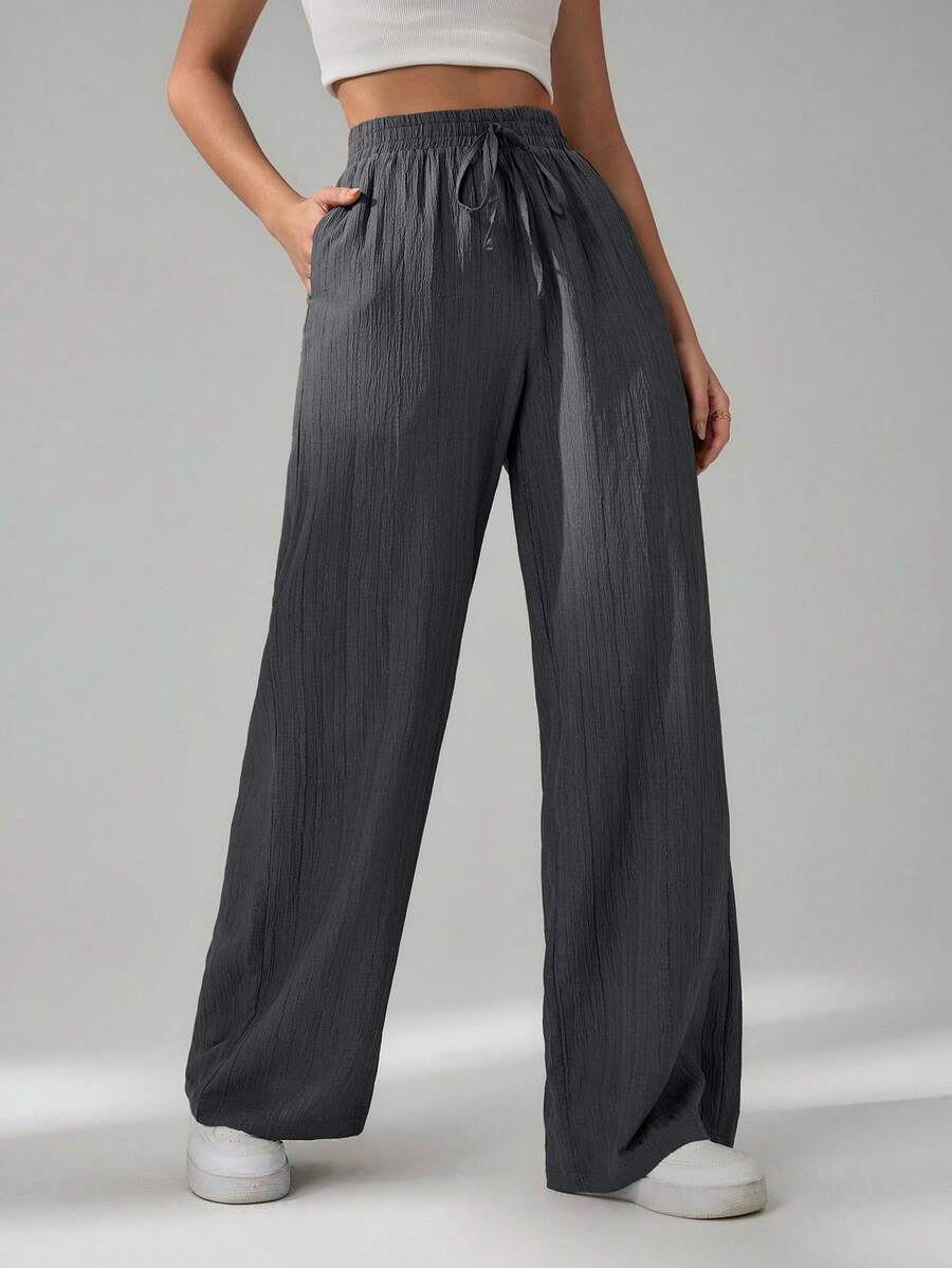 SHEIN Tall Women's Solid Color Belted Wide Leg Loose Casual Pants,Cargo Pants
