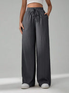 SHEIN Tall Women's Solid Color Belted Wide Leg Loose Casual Pants,Cargo Pants