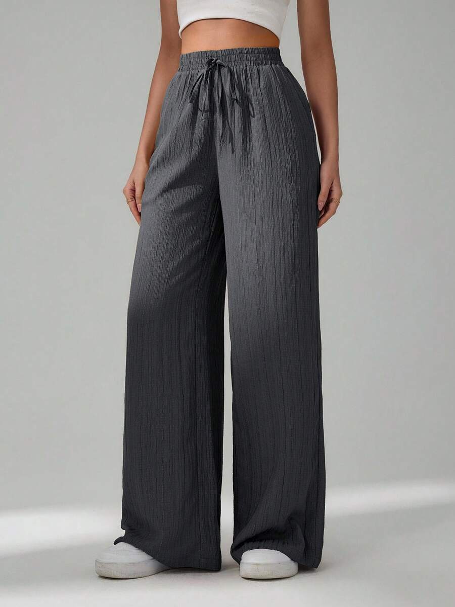 SHEIN Tall Women's Solid Color Belted Wide Leg Loose Casual Pants,Cargo Pants