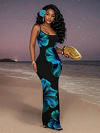 Slaydiva Casual Floral Print Camisole Bodycon Long Dress For Women, Summer Yellow Floral Bodycon Dress Yellow Summer Dress Bodycon Dress Women Yellow Dress Floral Print Bodycon Dress Suitable For Going Out Chic Dress
