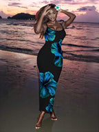 Slaydiva Casual Floral Print Camisole Bodycon Long Dress For Women, Summer Yellow Floral Bodycon Dress Yellow Summer Dress Bodycon Dress Women Yellow Dress Floral Print Bodycon Dress Suitable For Going Out Chic Dress