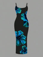 Slaydiva Casual Floral Print Camisole Bodycon Long Dress For Women, Summer Yellow Floral Bodycon Dress Yellow Summer Dress Bodycon Dress Women Yellow Dress Floral Print Bodycon Dress Suitable For Going Out Chic Dress