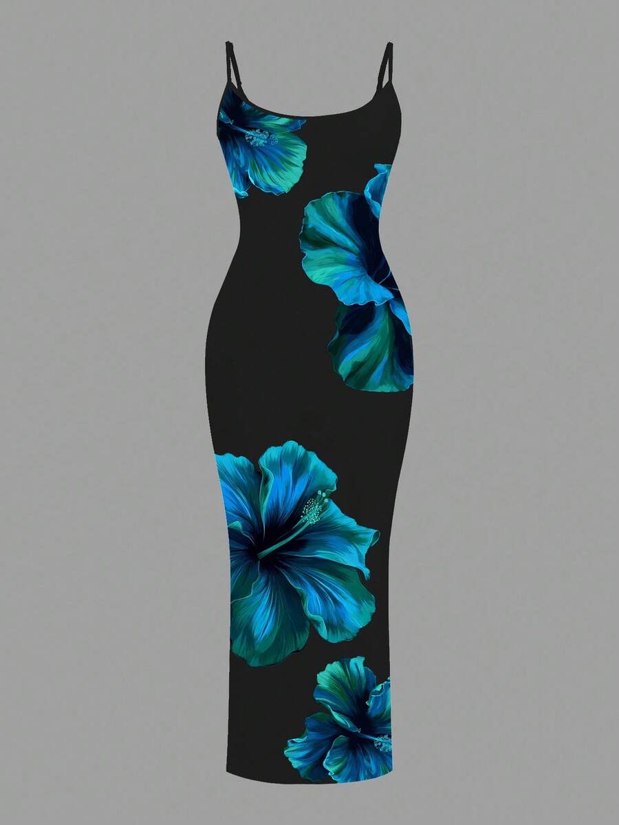 Slaydiva Casual Floral Print Camisole Bodycon Long Dress For Women, Summer Yellow Floral Bodycon Dress Yellow Summer Dress Bodycon Dress Women Yellow Dress Floral Print Bodycon Dress Suitable For Going Out Chic Dress