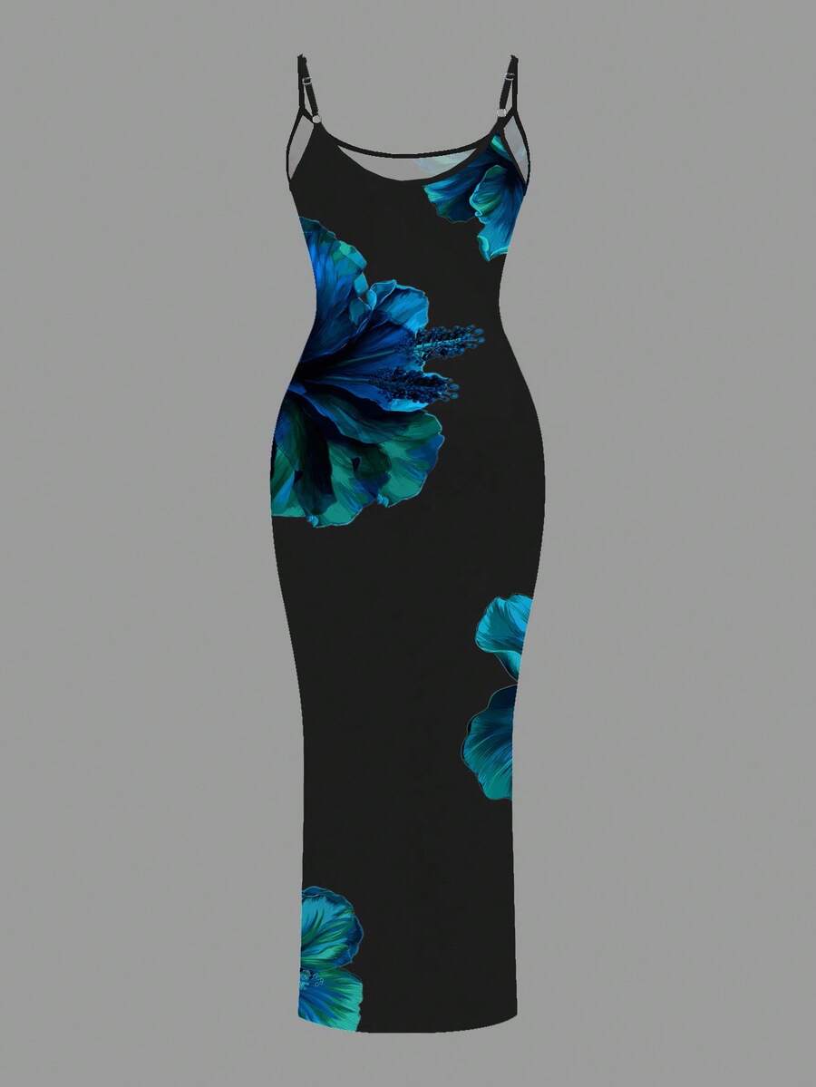 Slaydiva Casual Floral Print Camisole Bodycon Long Dress For Women, Summer Yellow Floral Bodycon Dress Yellow Summer Dress Bodycon Dress Women Yellow Dress Floral Print Bodycon Dress Suitable For Going Out Chic Dress