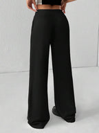 SHEIN PETITE Comfortable And Casual Plain Knitted Low-Rise Wide-Leg Women's Sweatpants Baggy