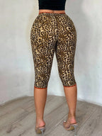 SHEIN SXY Women's Fashion Leopard Print Lace Trim 3/4 Leggings, Fitted Skirt, Cheetah , Leopard , Short Leggings For Women,Leopard Print,Sexy ,Going Out ,Y2K,Leopard Print