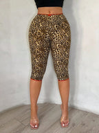 SHEIN SXY Women's Fashion Leopard Print Lace Trim 3/4 Leggings, Fitted Skirt, Cheetah , Leopard , Short Leggings For Women,Leopard Print,Sexy ,Going Out ,Y2K,Leopard Print