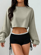 Mystra Solid Color Loose Cropped Women Top
