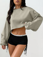 Mystra Solid Color Loose Cropped Women Top