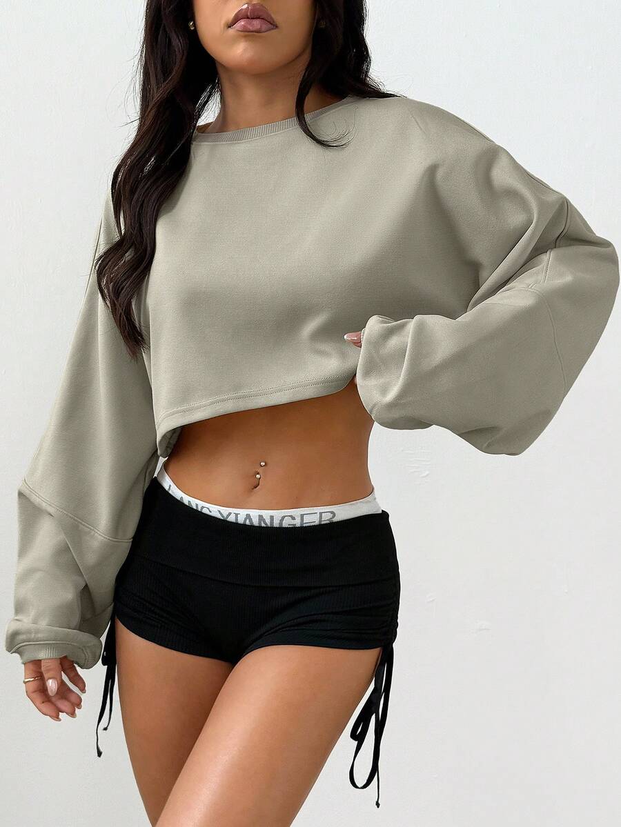 Mystra Solid Color Loose Cropped Women Top