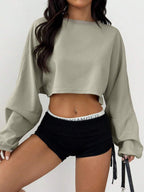 Mystra Solid Color Loose Cropped Women Top