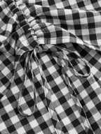 Solstice Apparel Gingham Print Drawstring Ruched Balloon Skirt, High Waist Loose Slim Fit Midi Skirt, Retro Cottagecore Style, Perfect For Daily Commute, Outings & Dates, Spring Summer Versatile Bottoms