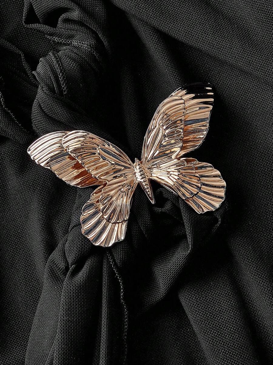 SHEIN MOD Women's Metallic Butterfly Ombre Abstract Floral Bell Sleeve Dress, Brown Elegant Women Dress, Brown Long Dress, Earth Tone Dress, Unique Dress,Elegant,Luxury,Party Dress,Dresses For Women Elegant